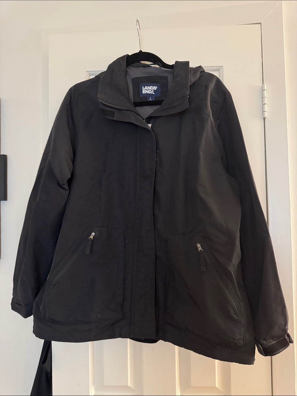 Lands' End Women's Black Hooded Trench Coat